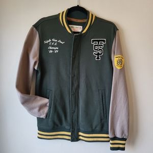 Triple 5 soul vintage varsity sweater jacket green grey zip snap closure Sz S